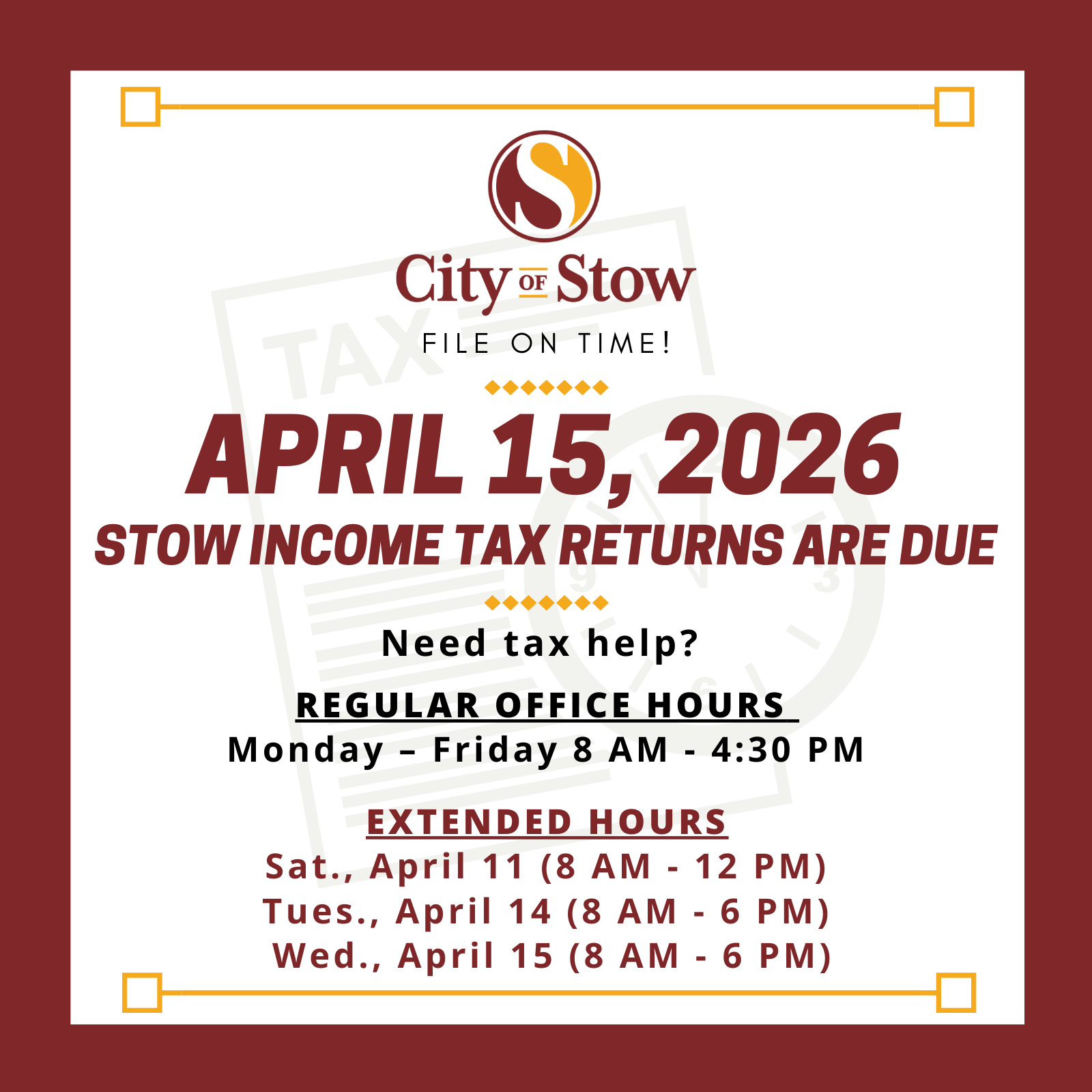 Income Tax Extended Hours