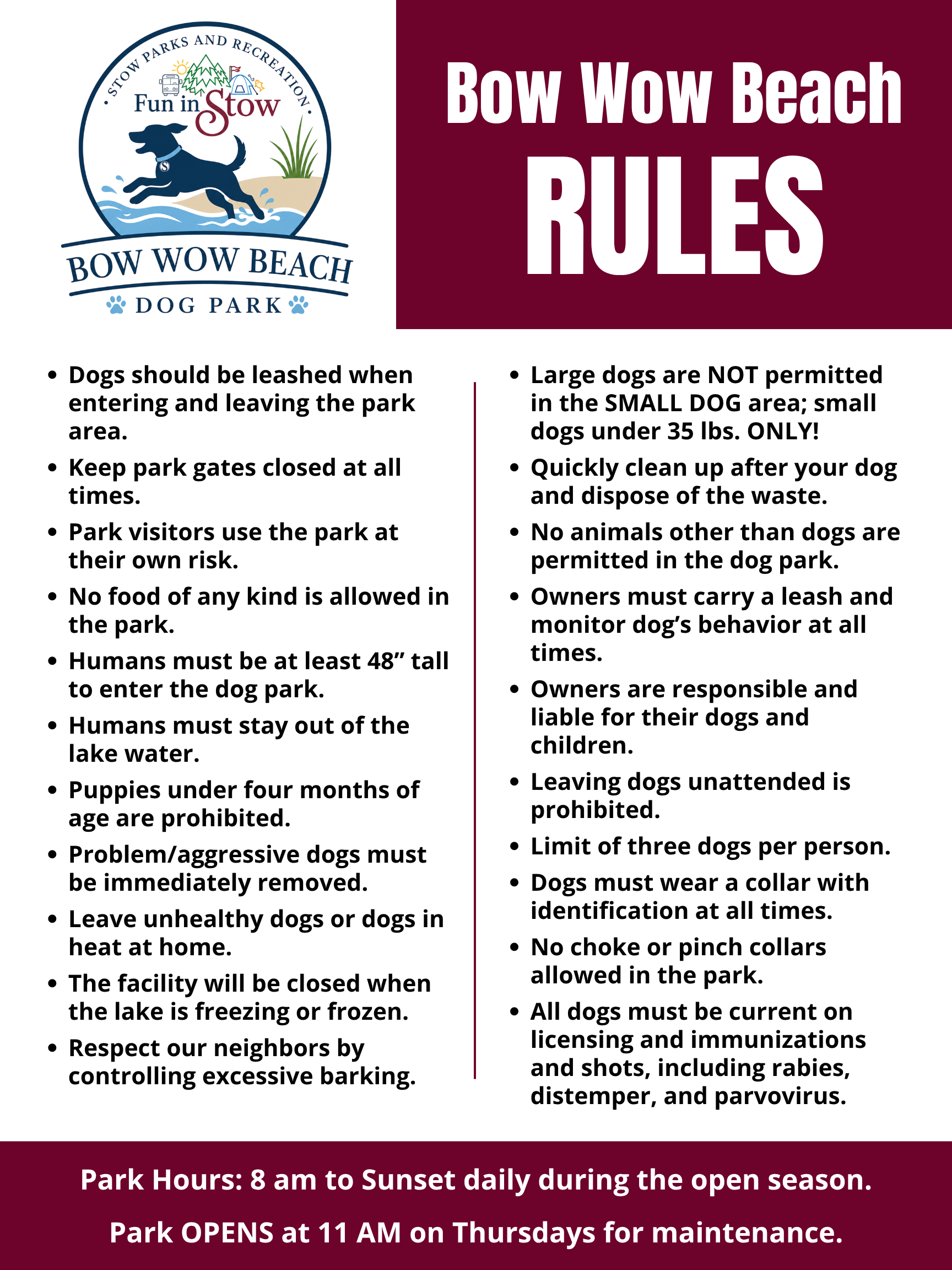 Large Bow Wow Beach Rules Signs